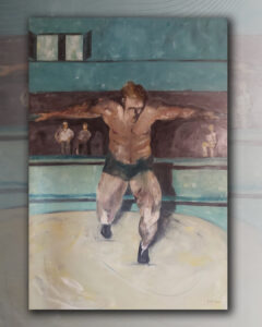 Polish wrestler (painted by Kostas Michos), oil on canvas, 123x83cm/ 2022