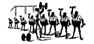cartoon with weightlifters.