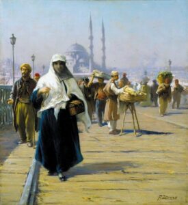 PROPERTY FROM A PRIVATE COLLECTION VIEW ACROSS THE GALATA BRIDGE, CONSTANTINOPLE 75 by 65cm., 29 1/2 by 25 1/2 in. signed F. Zonaro l.r. oil on canvas