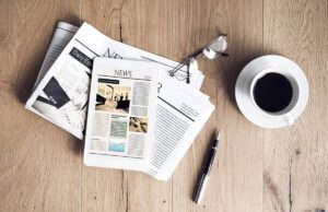 coffee, pens and newspapers.