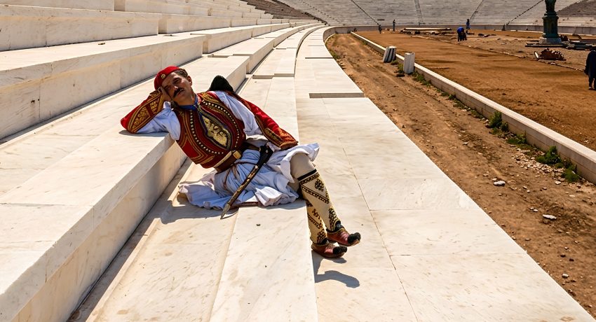 Evzonas at the Kallimarmaro Panathenaic Stadium in Athens.